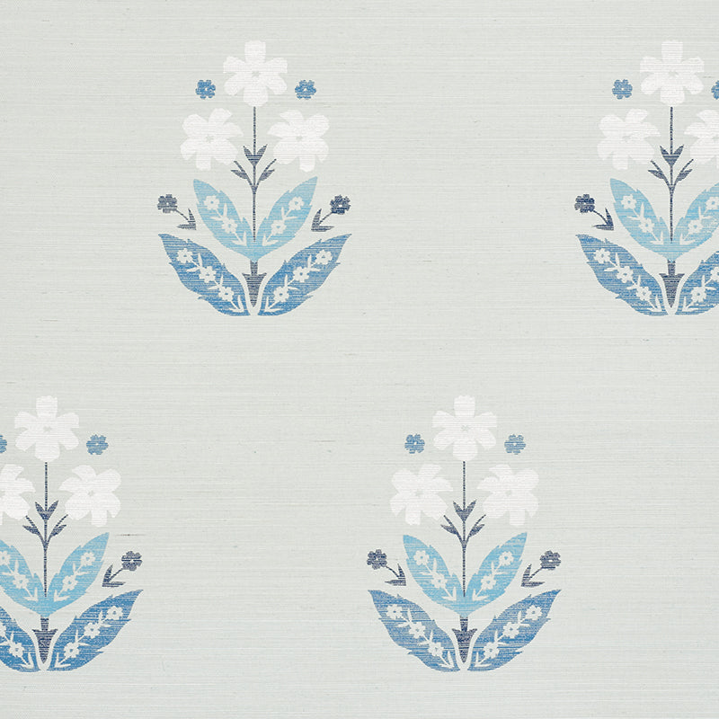 Floweret Sisal wallpaper in blues color - pattern number 5008910 - by Schumacher in the Textural Appeal collection