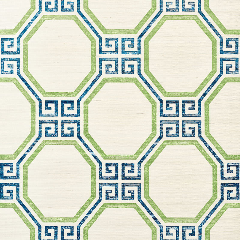 Octavia Sisal wallpaper in turquoise and palm color - pattern number 5008931 - by Schumacher in the Orient Express Schumacher collection