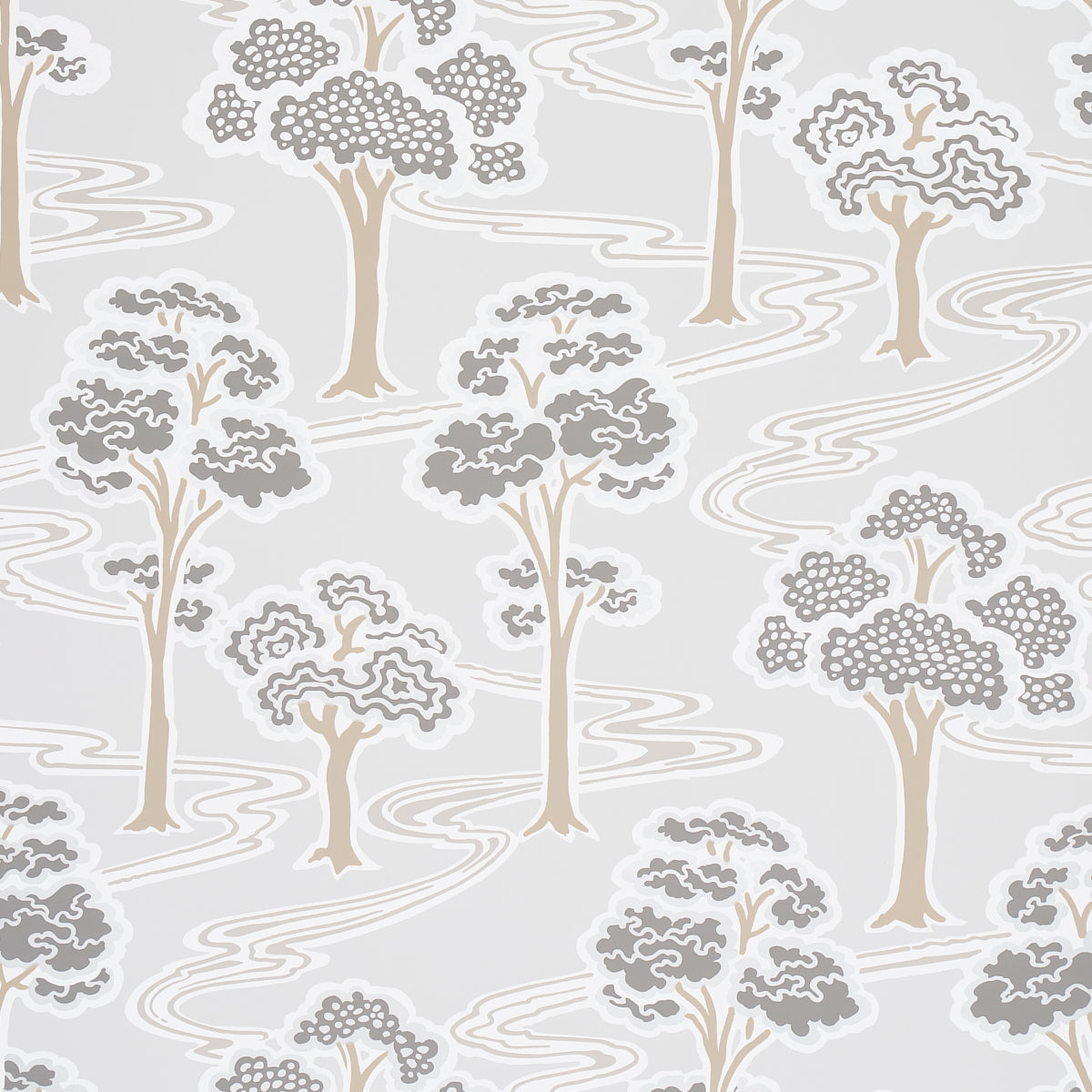 Tree River wallpaper in moonstone color - pattern number 5009100 - by Schumacher in the Moon River collection