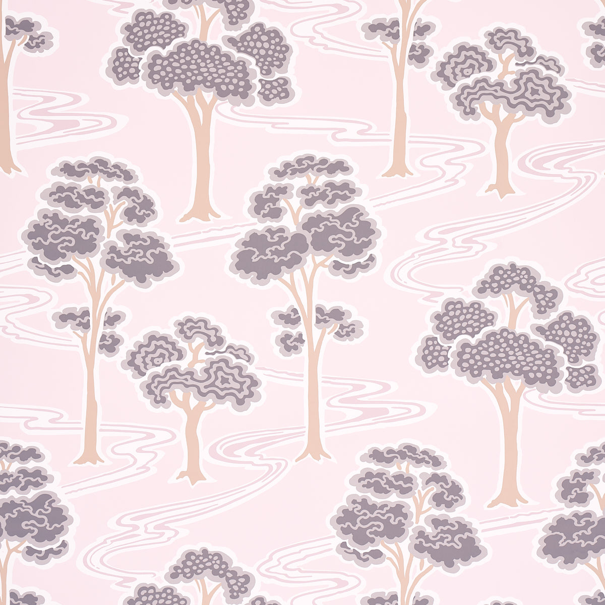 Tree River wallpaper in blush color - pattern number 5009101 - by Schumacher in the Moon River collection