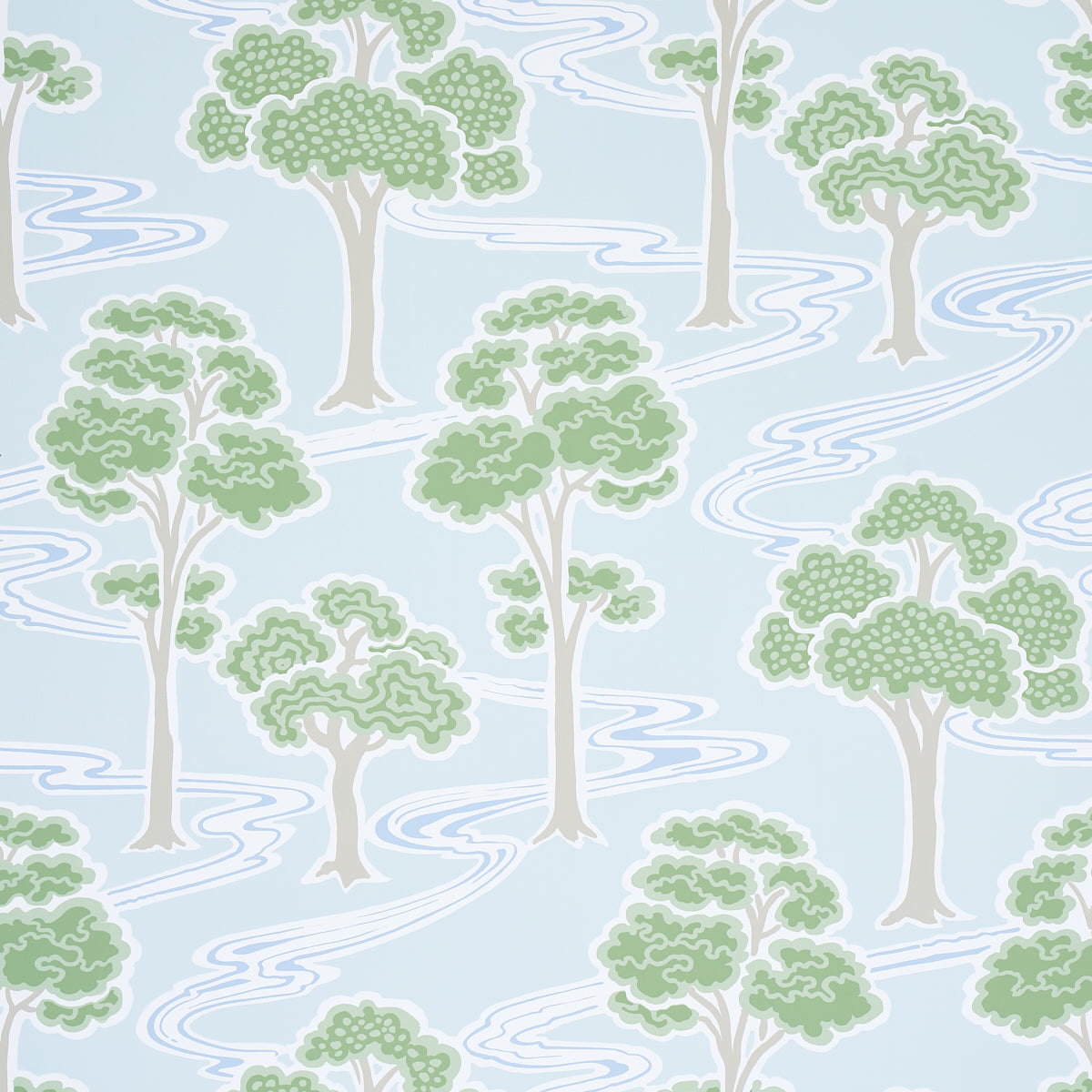 Tree River wallpaper in mineral color - pattern number 5009102 - by Schumacher in the Moon River collection