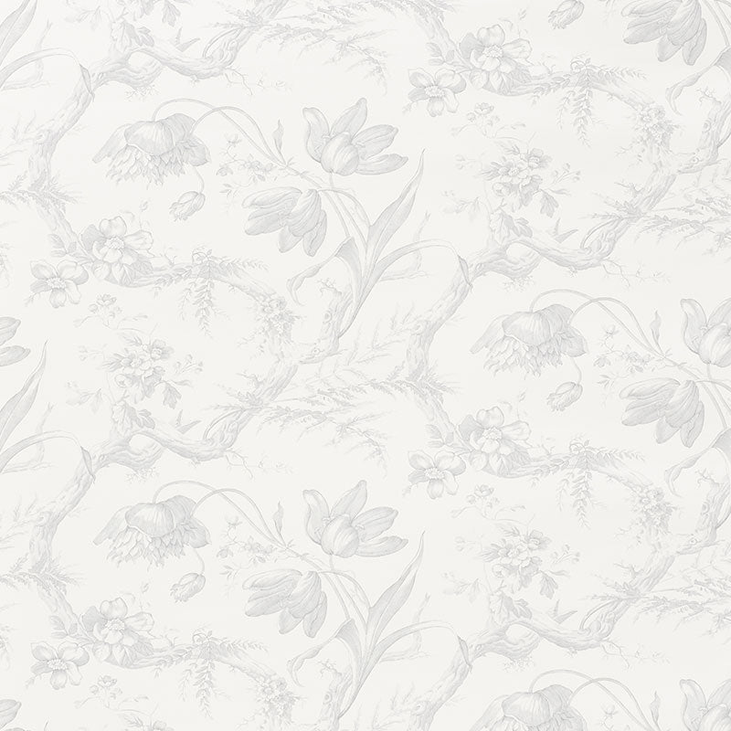 Toile De Fleurs wallpaper in grisaille color - pattern number 5009120 - by Schumacher in the Signature Schumacher collection