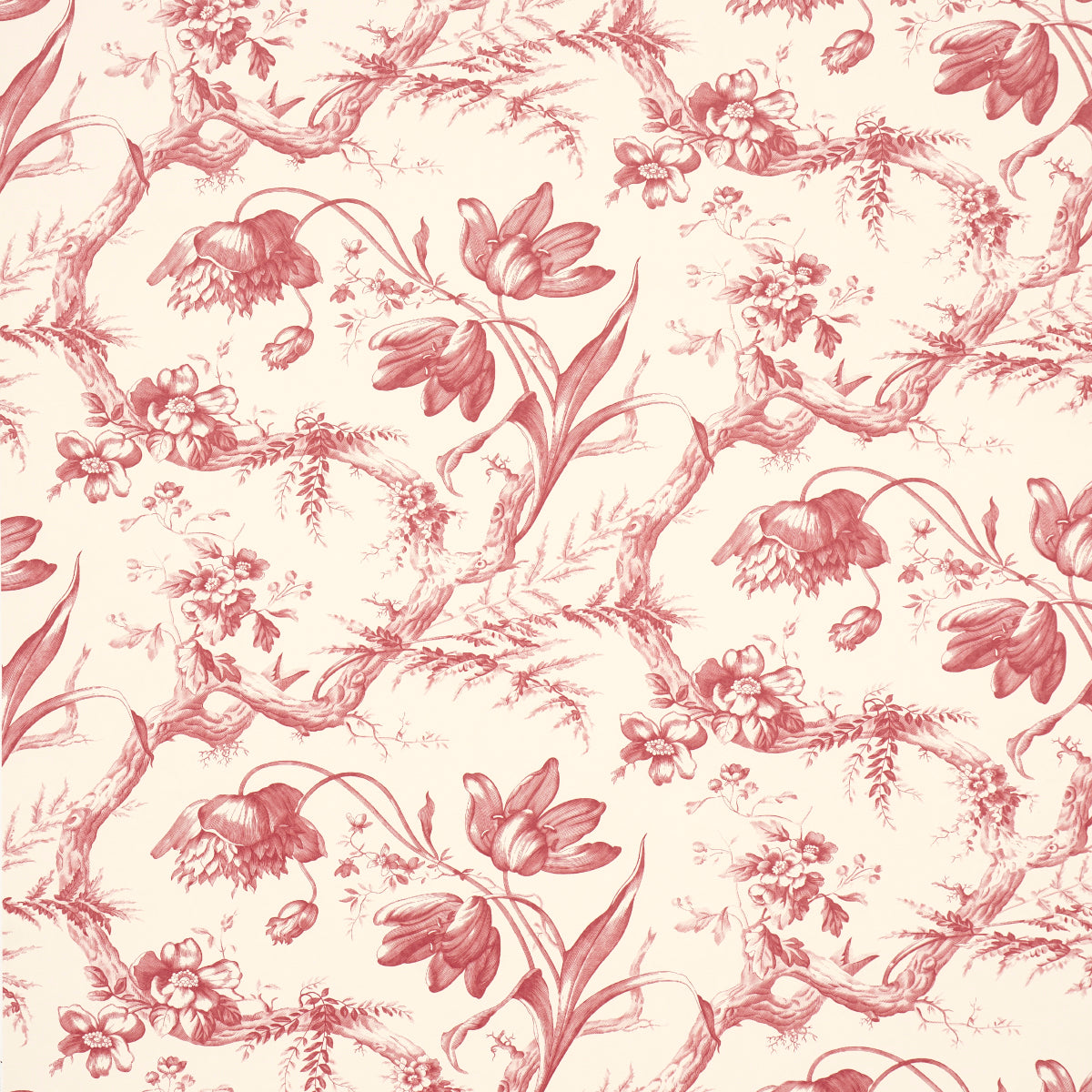 Toile De Fleurs wallpaper in rouge color - pattern number 5009122 - by Schumacher in the Perennial Favorites collection