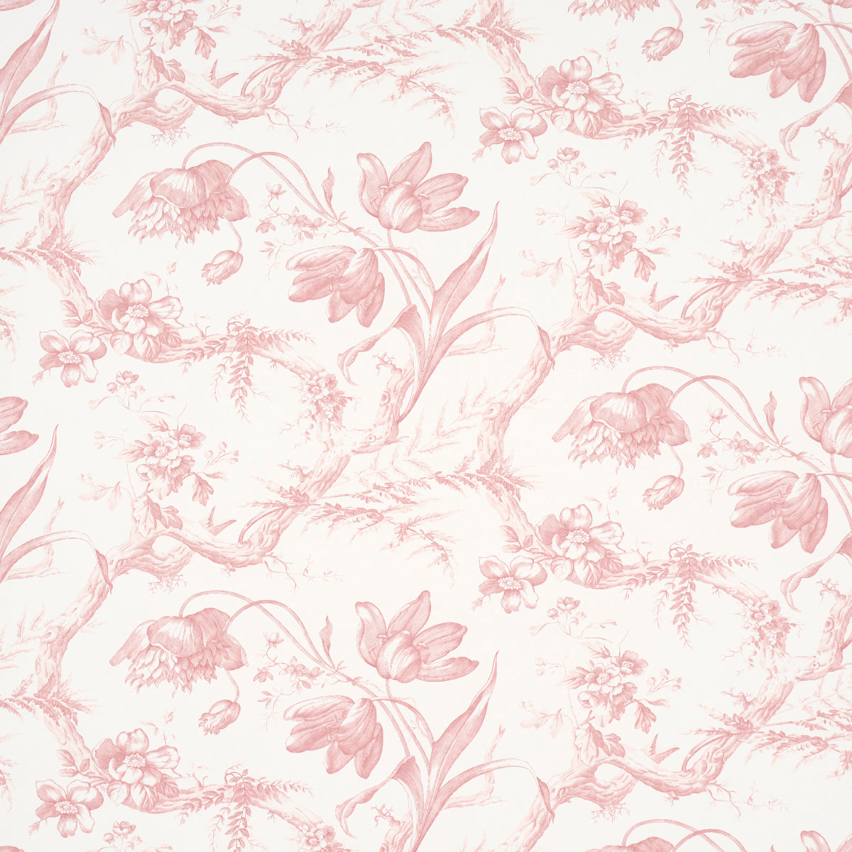 Toile De Fleurs wallpaper in pink color - pattern number 5009123 - by Schumacher in the Perennial Favorites collection
