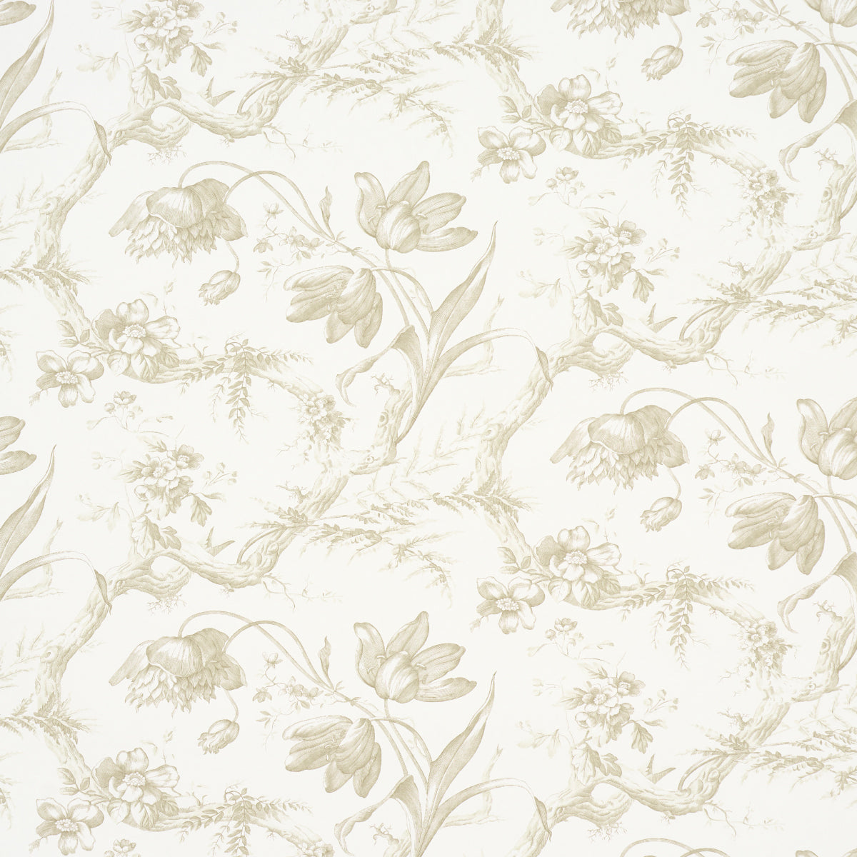 Toile De Fleurs wallpaper in birch color - pattern number 5009125 - by Schumacher in the Perennial Favorites collection