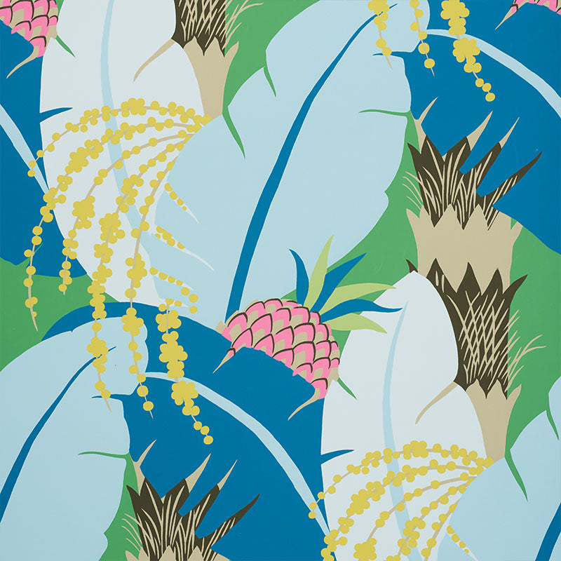 Ananas wallpaper in peacock color - pattern number 5009170 - by Schumacher in the Tropicana collection