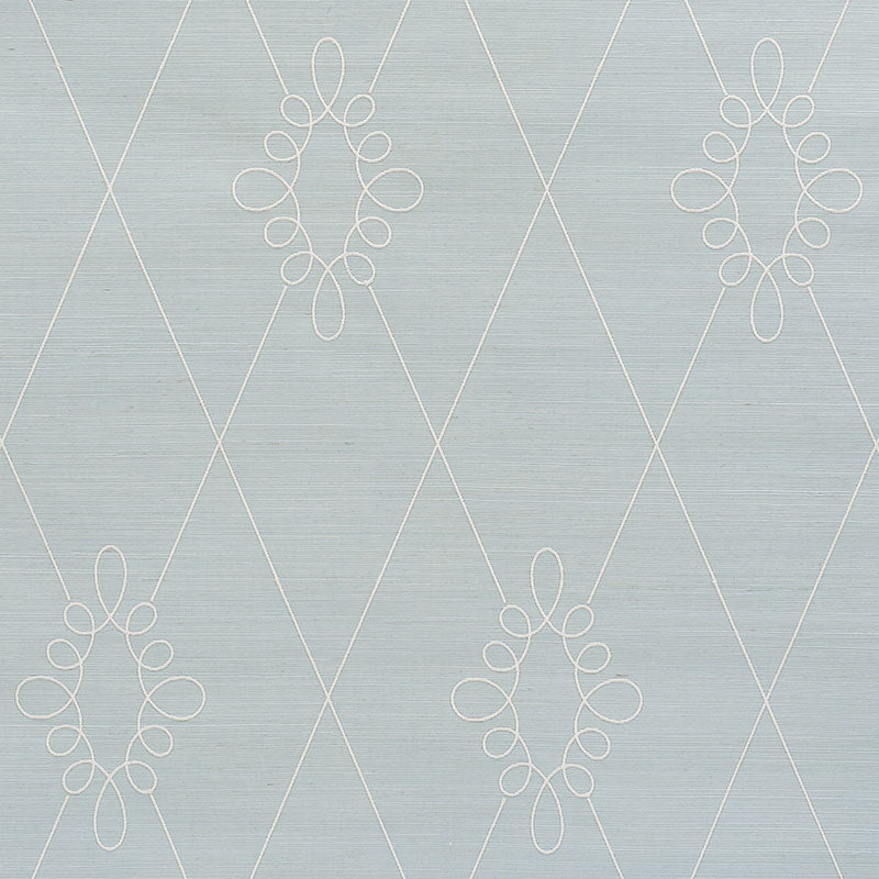 Sylvie Embroidered Sisal wallpaper in water blue color - pattern number 5009271 - by Schumacher in the Printed and Embellished Wallcoverings collection