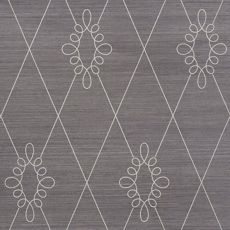 Sylvie Embroidered Sisal wallpaper in charcoal color - pattern number 5009272 - by Schumacher in the Printed and Embellished Wallcoverings collection
