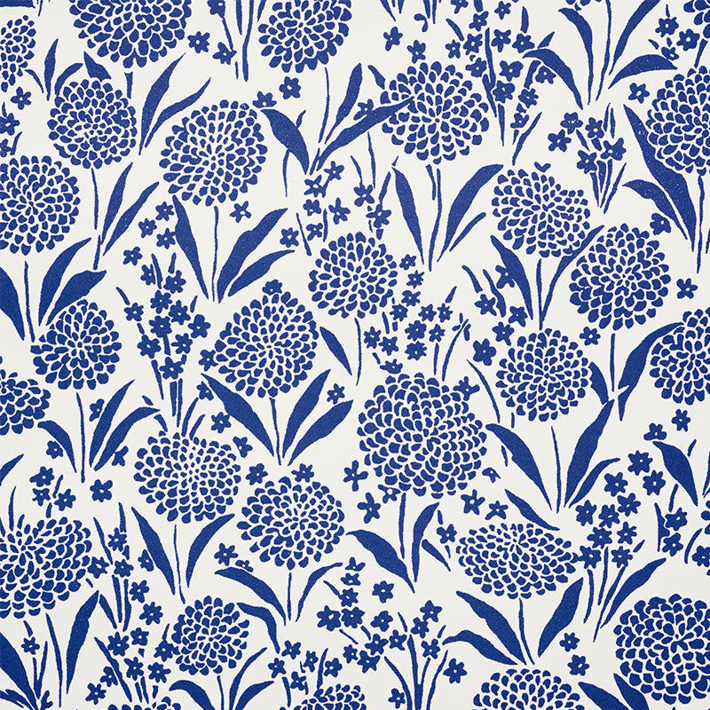 Chrysanthemum wallpaper in blue color - pattern number 5009552 - by Schumacher in the Small Print Wallpapers collection