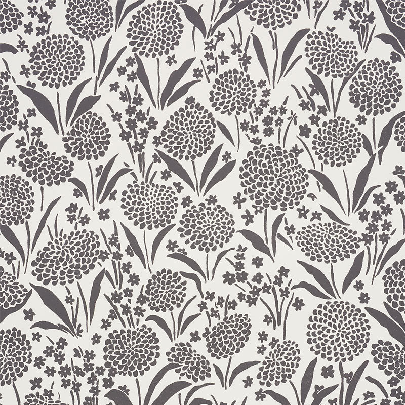 Chrysanthemum wallpaper in carbon color - pattern number 5009553 - by Schumacher in the Small Print Wallpapers collection
