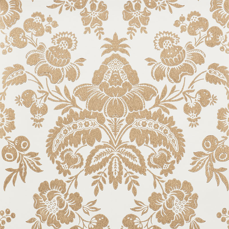 Simone Damask wallpaper in gold color - pattern number 5009610 - by Schumacher in the New Traditional collection