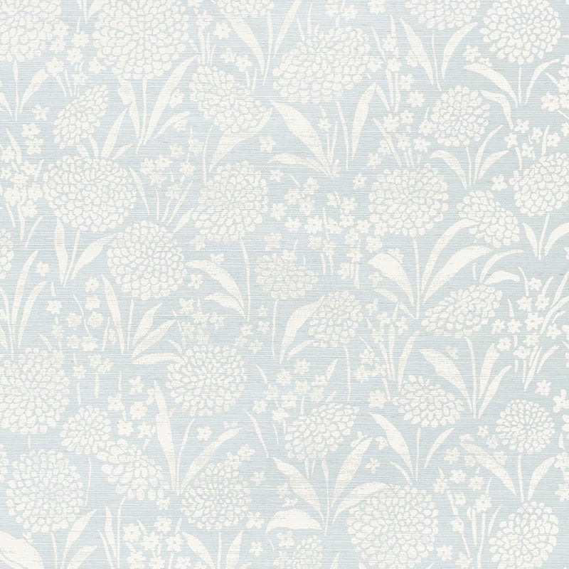 Chrysanthemum Sisal wallpaper in sky color - pattern number 5009780 - by Schumacher in the Textured Wallcoverings and Printed Grasscloths collection