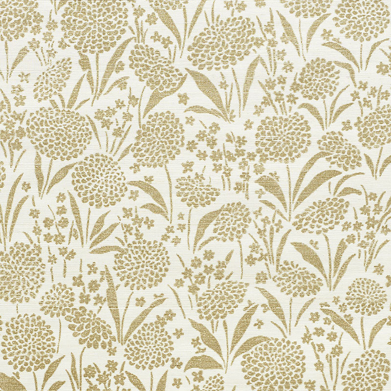 Chrysanthemum Sisal wallpaper in gold color - pattern number 5009782 - by Schumacher in the Textured Wallcoverings and Printed Grasscloths collection