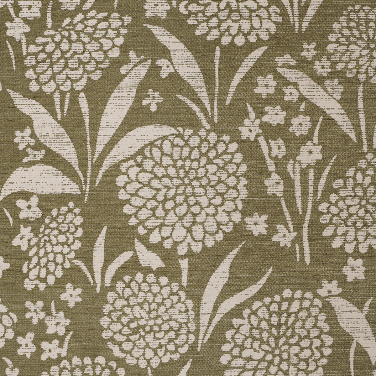 Chrysanthemum Sisal Wallpaper in juniper color - pattern number 5009784 - by Schumacher in the Perennial Favorites collection