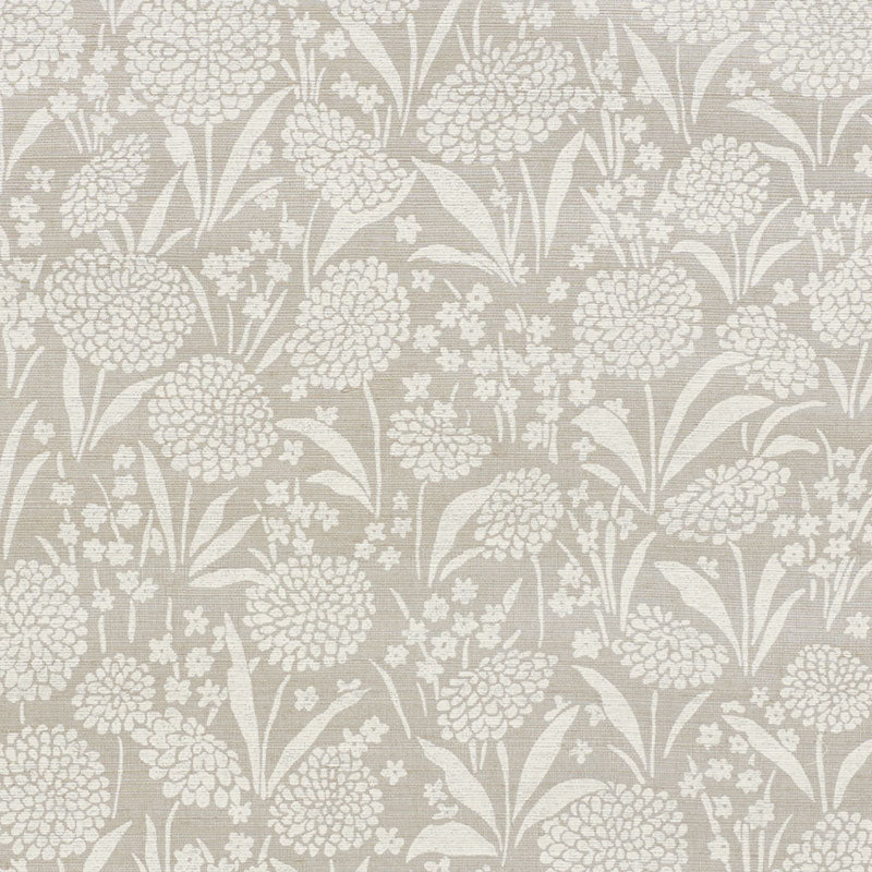 Chrysanthemum Hemp Shimmer wallpaper in moonstone color - pattern number 5009790 - by Schumacher in the Textured Wallcoverings and Printed Grasscloths collection