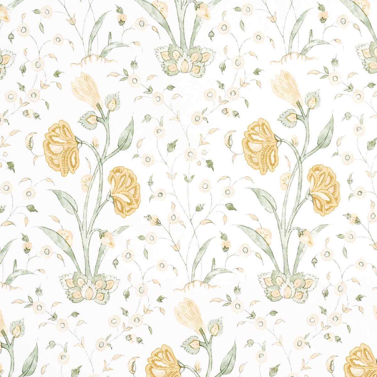 Khilana Floral wallpaper in marigold color - pattern number 5009954 - by Schumacher in the Jacaranda collection