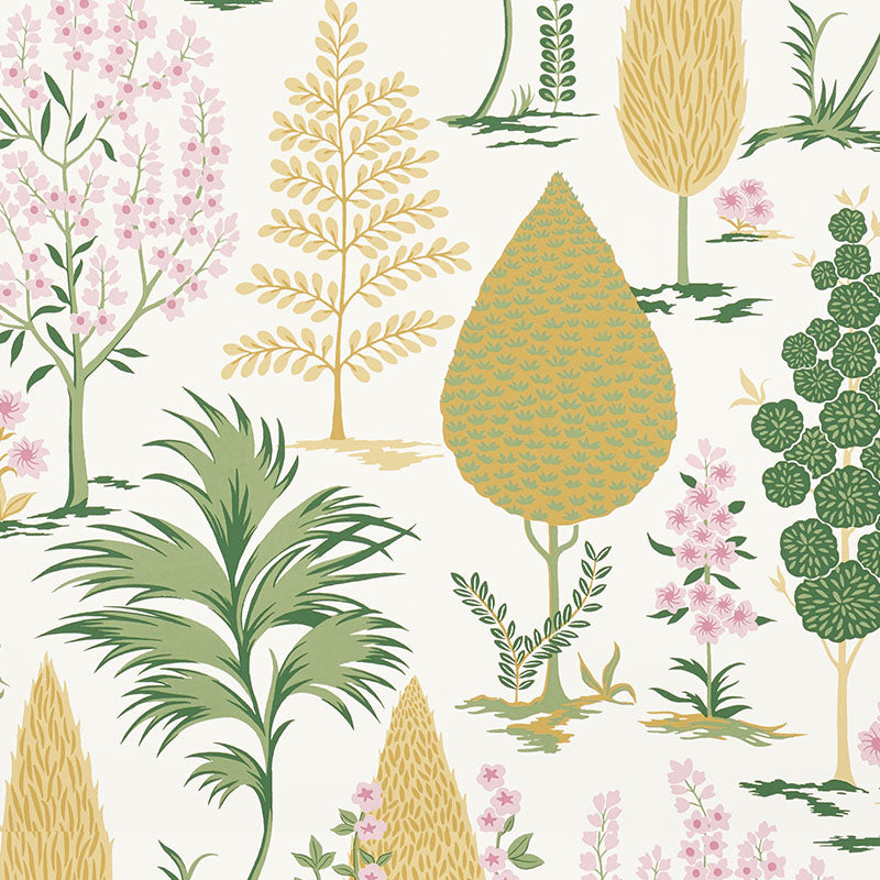 Pandora wallpaper in yellow and pink color - pattern number 5009962 - by Schumacher in the Palampore Schumacher collection
