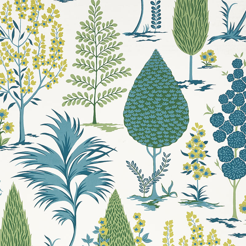 Pandora wallpaper in peacock color - pattern number 5009963 - by Schumacher in the Palampore Schumacher collection