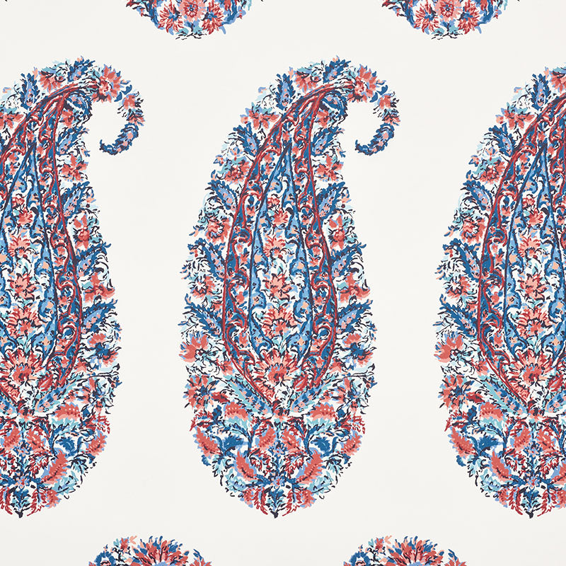 Shirala Paisley wallpaper in delft and rose color - pattern number 5009970 - by Schumacher in the Palampore Schumacher collection