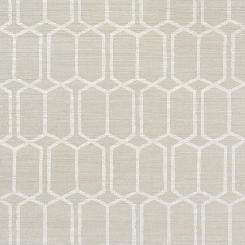 Modern Trellis Hemp Shimmer wallpaper in moonstone color - pattern number 5010110 - by Schumacher in the Textured Wallcoverings and Printed Grasscloths collection