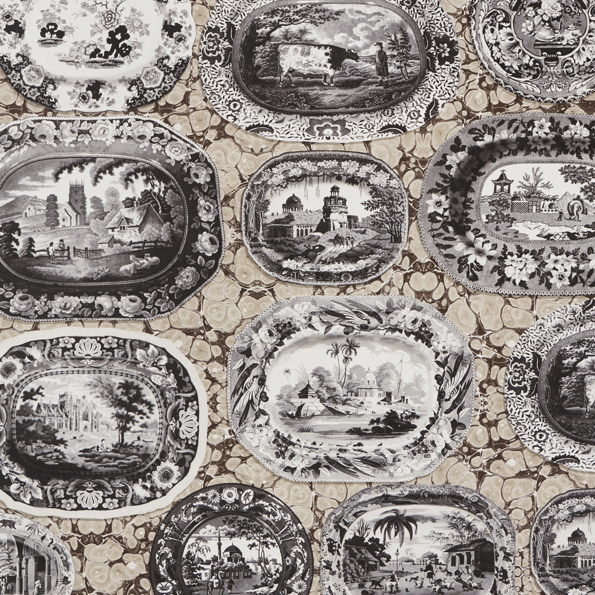 Plates and Platters wallpaper in neutral color - pattern number 5010411 - by Schumacher in the Johnson Hartig for Libertine collection