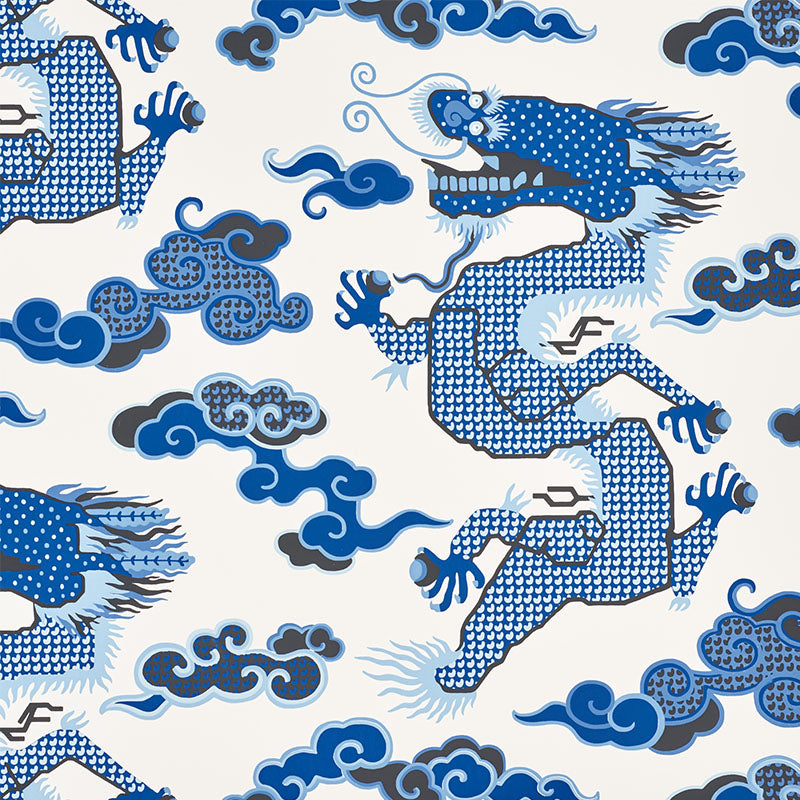 Magical Ming Dragon wallpaper in porcelain color - pattern number 5010600 - by Schumacher in the Johnson Hartig for Libertine collection