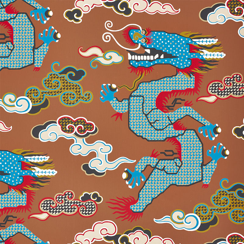 Magical Ming Dragon wallpaper in brown color - pattern number 5010602 - by Schumacher in the Johnson Hartig for Libertine collection