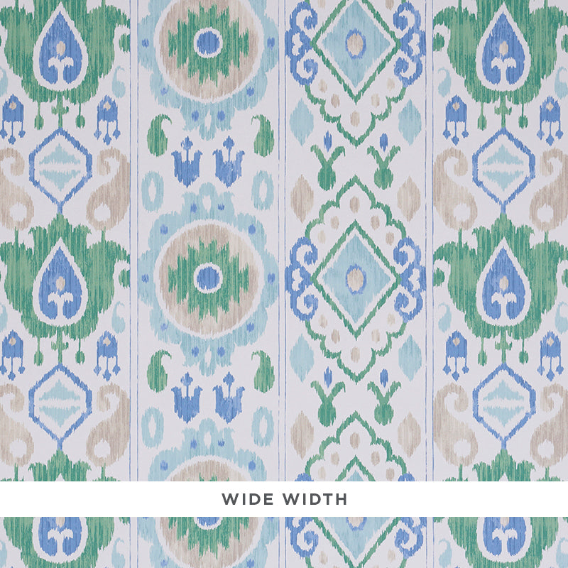 Elizia Ikat wallpaper in green and blue color - pattern number 5010710 - by Schumacher in the New Traditional collection
