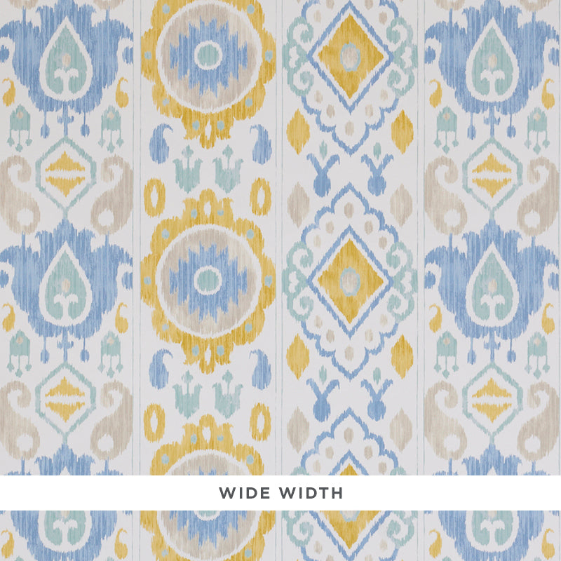 Elizia Ikat wallpaper in sky and ochre color - pattern number 5010711 - by Schumacher in the New Traditional collection