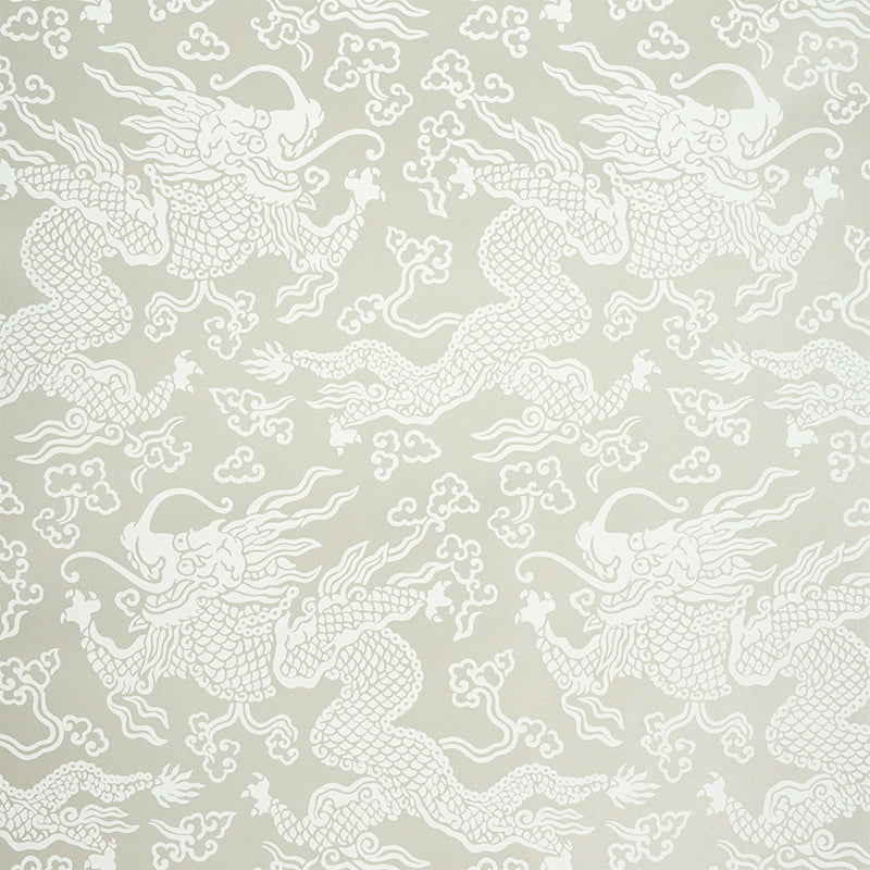 Ruan Dragon Damask wallpaper in warm silver color - pattern number 5010880 - by Schumacher in the Fire Breather collection