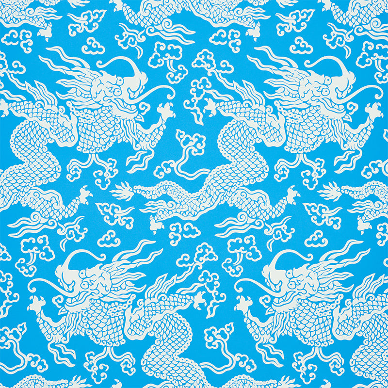 Ruan Dragon Damask wallpaper in blue color - pattern number 5010881 - by Schumacher in the Fire Breather collection