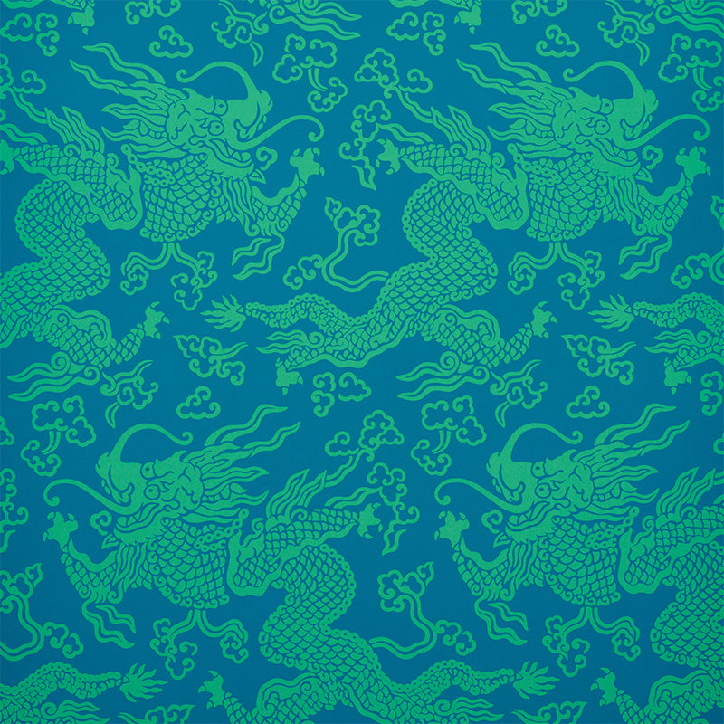 Ruan Dragon Damask wallpaper in peacock color - pattern number 5010882 - by Schumacher in the Fire Breather collection