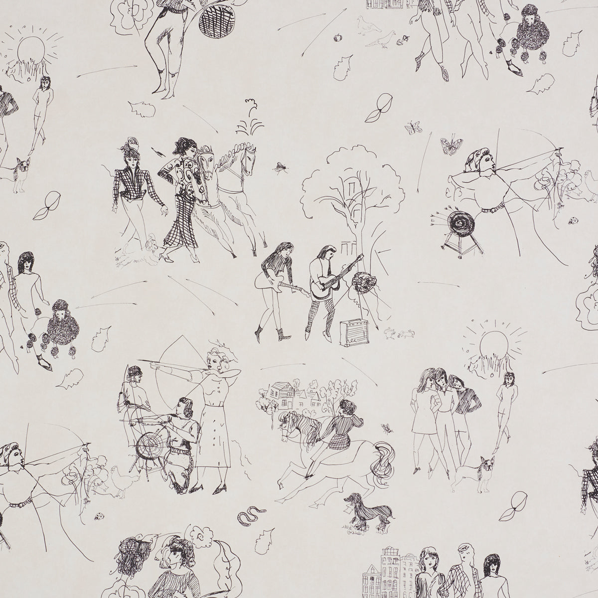 Toile De Femmes wallpaper in parchment color - pattern number 5011080 - by Schumacher in the Peg Norriss collection