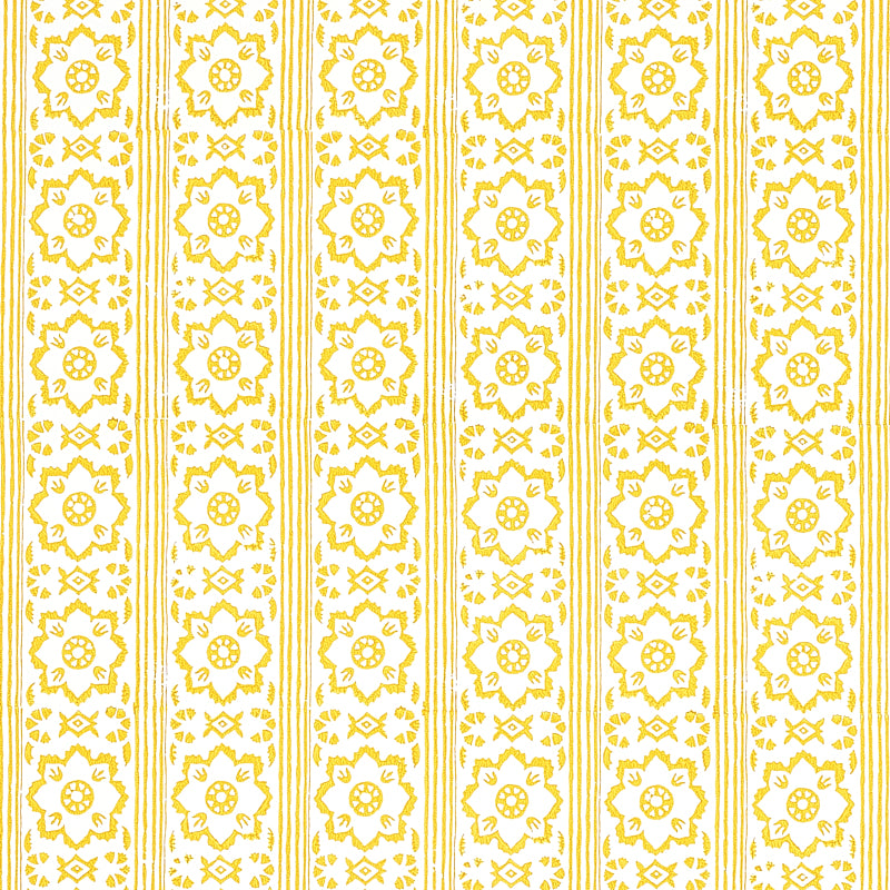 Sunda Hand Blocked Print wallpaper in yellow color - pattern number 5011222 - by Schumacher in the Jacaranda collection
