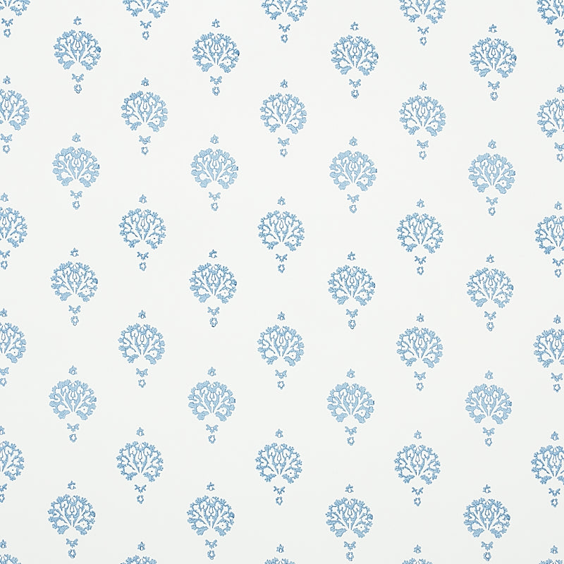 Dahlia Hand Blocked Print wallpaper in blue color - pattern number 5011230 - by Schumacher in the Jacaranda collection