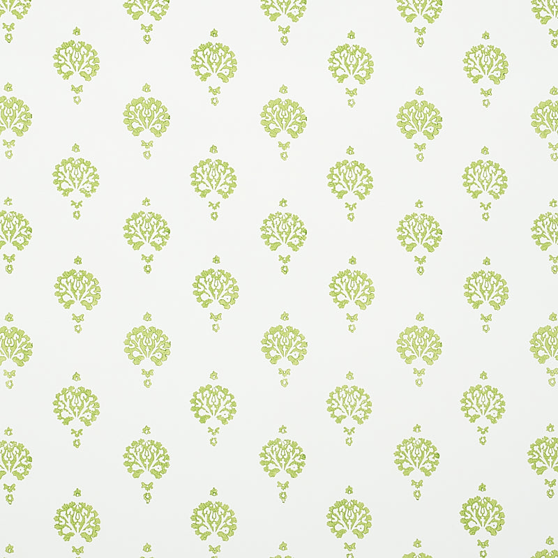 Dahlia Hand Blocked Print wallpaper in leaf color - pattern number 5011231 - by Schumacher in the Jacaranda collection