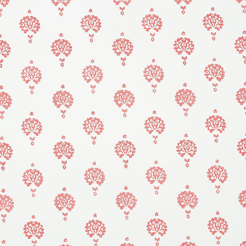 Dahlia Hand Blocked Print wallpaper in red color - pattern number 5011232 - by Schumacher in the Jacaranda collection