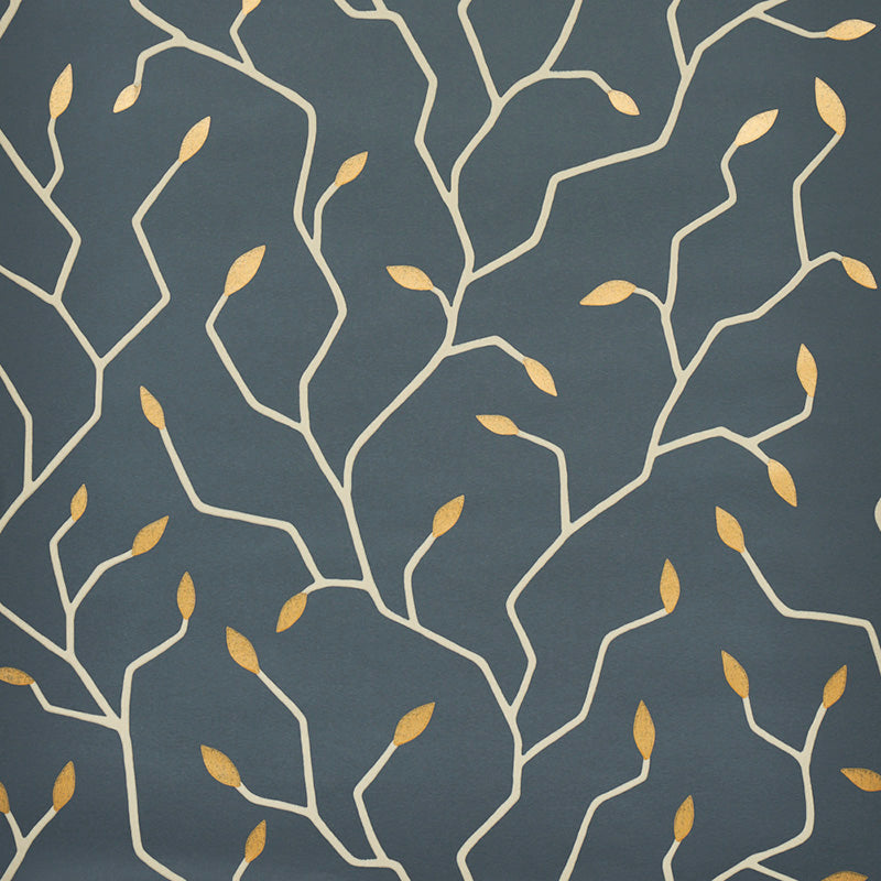 Cymbeline wallpaper in charcoal and gold color - pattern number 5011382 - by Schumacher in the Misterioso collection