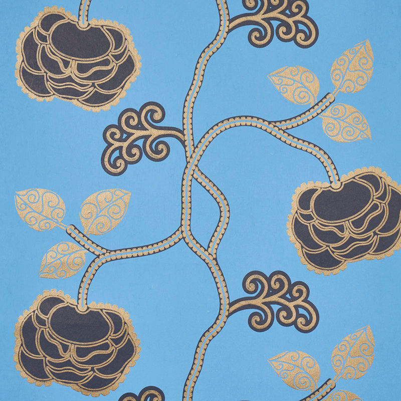 Queen Fruit wallpaper in lapis color - pattern number 5011412 - by Schumacher in the Espalier by Neisha Crosland collection