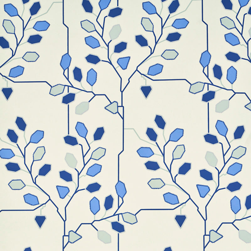 Tumble Weed wallpaper in delft blue color - pattern number 5011420 - by Schumacher in the Espalier by Neisha Crosland collection