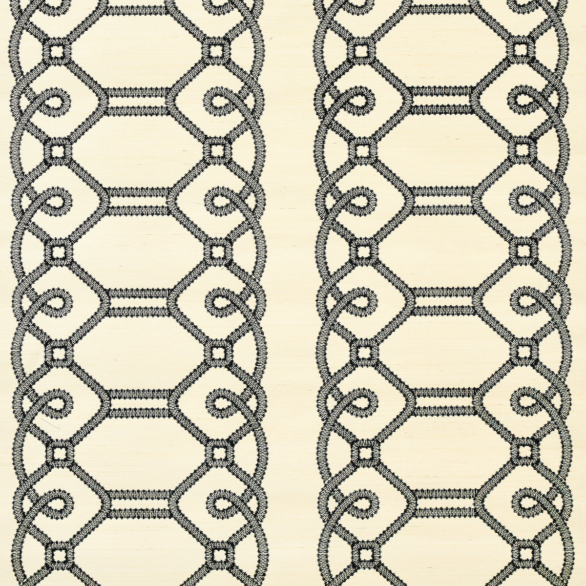 Ziz Embroidered Sisal wallpaper in black color - pattern number 5011470 - by Schumacher in the Happy Together II collection