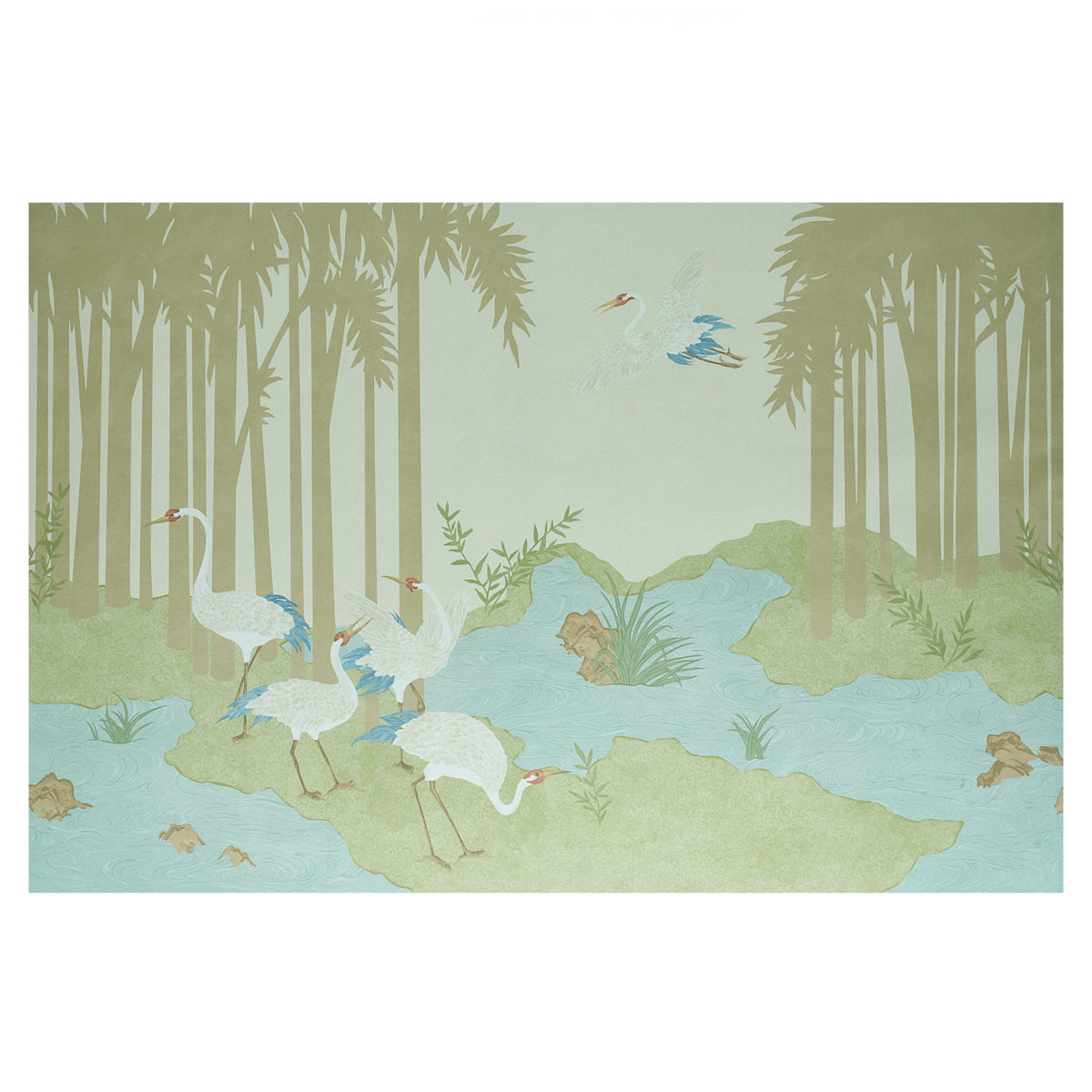Yashinoki Crane Panel Set wallpaper in willow color - pattern number 5011701 - by Schumacher in the Yashinoki Crane collection