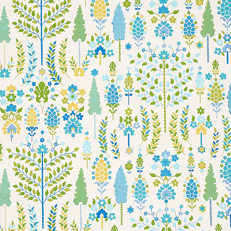Desna wallpaper in peacock color - pattern number 5011850 - by Schumacher in the Perennial Favorites collection