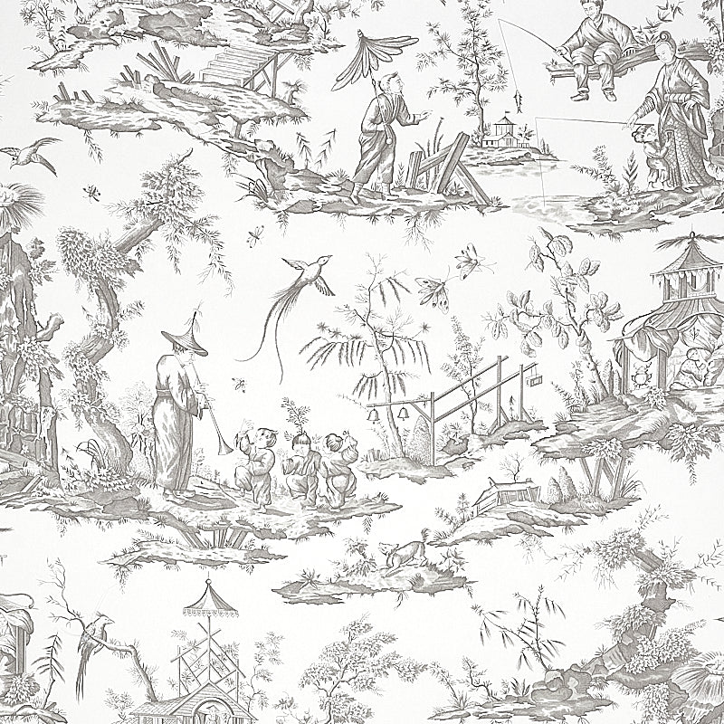 Shengyou Toile wallpaper in driftwood color - pattern number 5012050 - by Schumacher in the Signature Schumacher collection