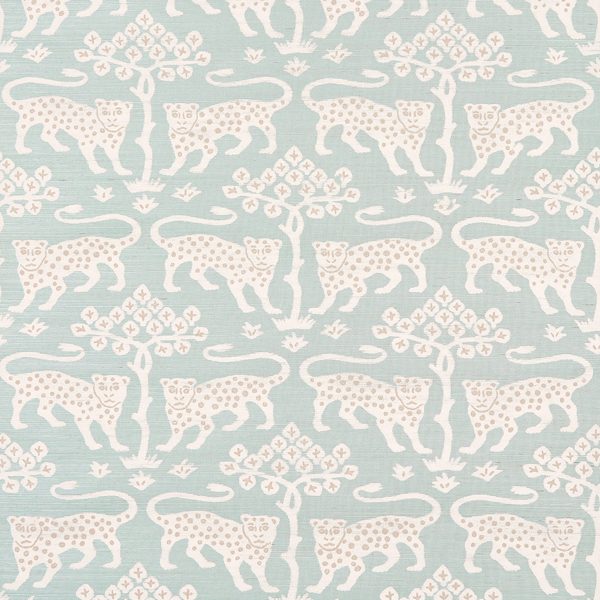 Woodland Leopard Sisal wallpaper in waterblue color - pattern number 5012301 - by Schumacher in the Textured Wallcoverings and Printed Grasscloths collection