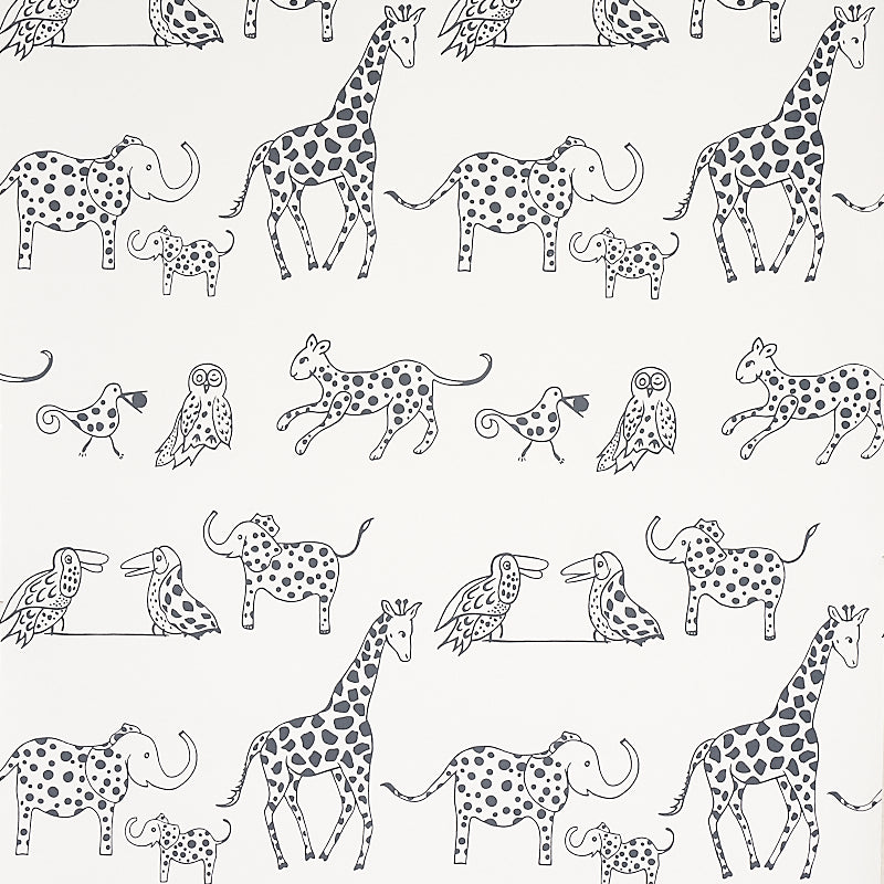 Jungle Jubilee wallpaper in charcoal color - pattern number 5012471 - by Schumacher in the Flight of Fancy collection