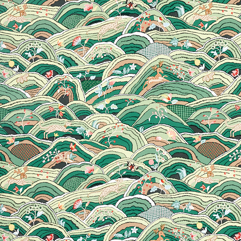 Rolling Hills wallpaper in green color - pattern number 5012631 - by Schumacher in the Flight of Fancy collection