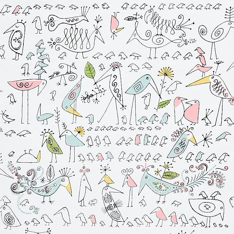 Aviary wallpaper in soft multi color - pattern number 5012780 - by Schumacher in the Flight of Fancy collection