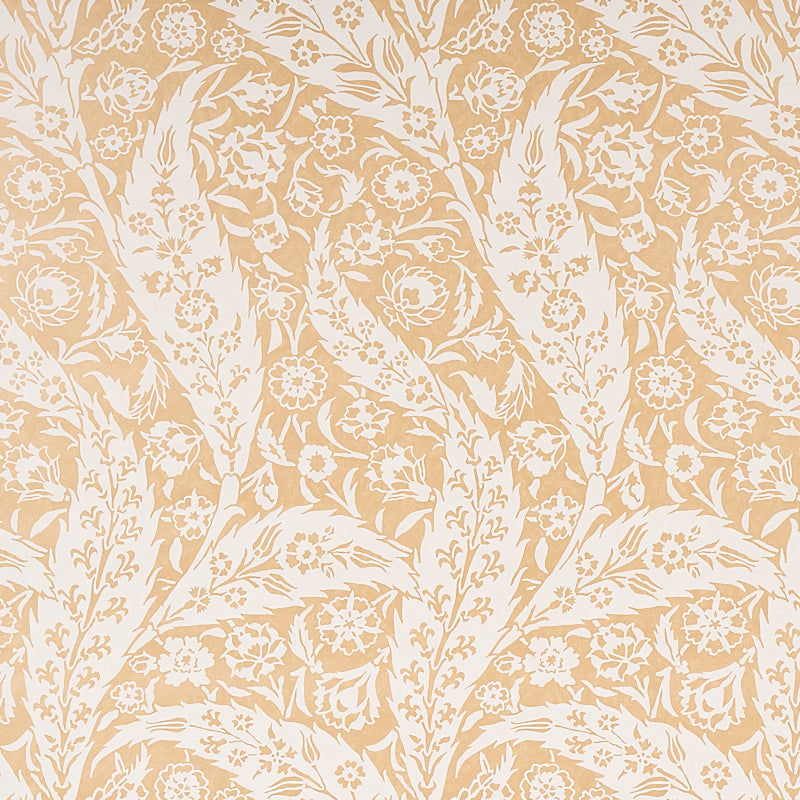 Saz Paisley wallpaper in ochre color - pattern number 5012900 - by Schumacher in the Cabana collection