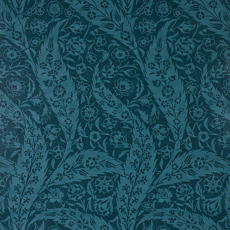 Saz Paisley wallpaper in peacock color - pattern number 5012903 - by Schumacher in the Cabana collection
